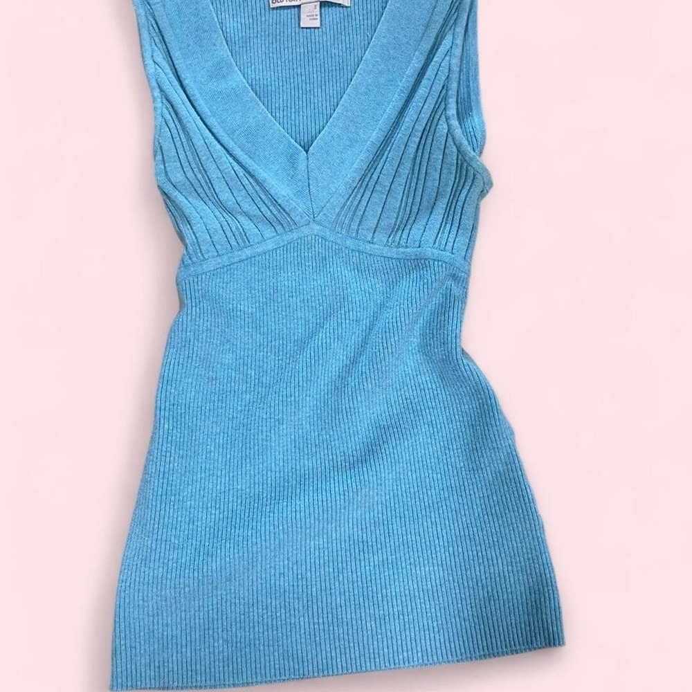 Old Navy Blue Ribbed Knit V Neck Tank Top Y2k Size Small